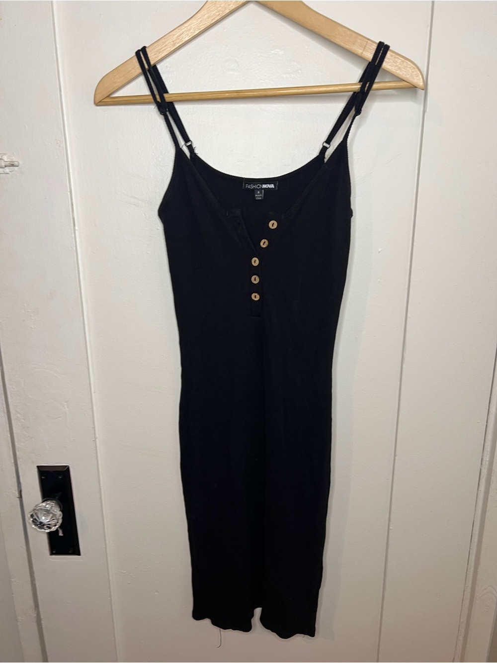 Fashion Nova Black Ribbed Button-Detail Midi Tank Dress